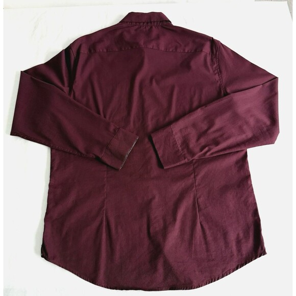 Mens Kenneth Cole Dress Shirt Burgundy Micro Checked Button Down Stretch Sz XL - Picture 9 of 9